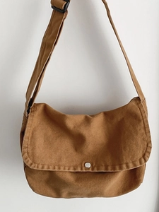 Japanese Minimalist Canvas Messenger Bag For Women Vintage Flap Tote Shoulder Bag Crossbody Bag With Adjustable Strap