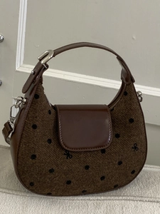 Sac à Épaule Femme Mode À Pois Nœud Rétro Similicuir PU Épissage Sac Sous le Bras Français Simple Hobo Bandoulière pour Quotidien