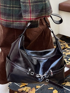 Minimalist large oil wax leather tote bag for women in dark brown with silver hardware