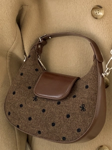 Sac à bandoulière marron chic à pois avec nœud et bordures en cuir pour les femmes