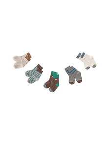 Set of 5 pairs of vintage style cotton knit crew socks for boys in mixed earthy tones