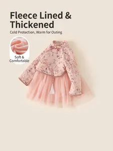 Rosa Kleid im chinesischen Stil für Mädchen mit floralem Oberteil und Tüllrock