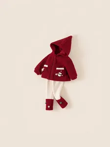 Toddler winter festive suit with red hooded fleece jacket and snowmen embroidery