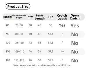 Size chart for girls thermal leggings with waist, length, and hip measurements in cm
