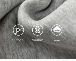 Macro detail of gray cotton knit fabric featuring a soft texture and thick quality finish