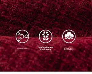 Macro detail of wine red tweed fabric featuring skin-friendly and soft texture