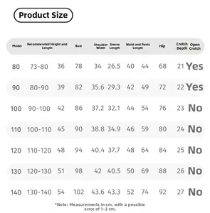 Size chart for children's winter clothing set with height and body measurements table