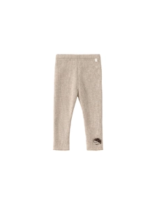Girls warm knit thermal leggings in beige with a cute mushroom embroidery patch