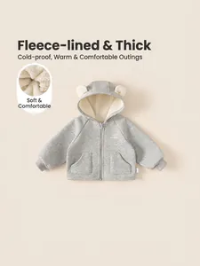 Kids Hooded Fleece Jacket Thickened Winter Cotton Blend Outerwear With Bear Ears For Toddler Boys Girls Heather Grey