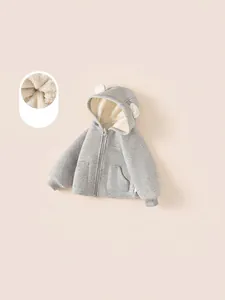Grey hooded jacket for toddlers with fleece lining and cute bear ear design detail