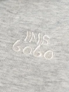 Kids light grey fleece hoodie with white INS GOGO embroidery for boys and girls
