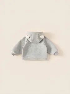 Winter fleece-lined hooded jacket for toddlers in heather grey with cute animal ears