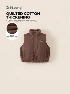 Gilet Matelassé Chaud d'Hiver pour Garçons Col Montant Veste Sans Manches Rembourrée Enfants Simple Décontracté Couleur Unie Café Fermeture Éclair