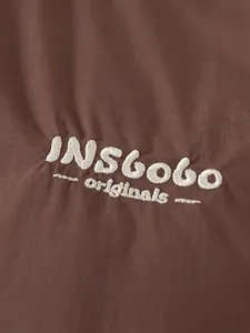 Gilet matelassé marron pour enfants avec broderie INSGOGO blanche et fermeture éclair à col
