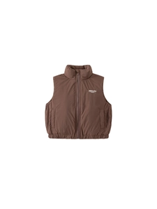 Gilet matelassé marron pour enfants avec col montant et fermeture éclair