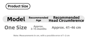 Detailed size chart for baby knit hat suitable for ages 3-15 months with 41-46cm head circumference
