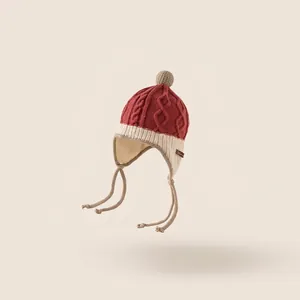 Kids Winter Knitted Earflap Hat Toddler Warm Acrylic Beanie Cap With Pompom Cartoon Animal Ear Protection Hat For Boys Girls