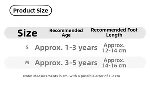 Size chart for children's warm cotton socks showing measurements for ages one to five