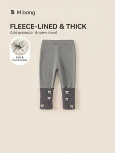 Leggings en Maille Côtelée pour Filles Doublés Polaire Pantalon d'Hiver Chaud Épais avec Nœud et Künstliche Perle Décoration Gris Contrasté