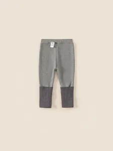 Leggings en tricot gris pour tout-petits avec nœud et poignets élastiques côtelés