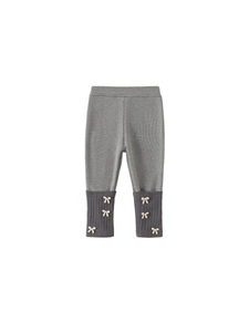 Leggings épais en tricot gris pour filles avec nœuds et perles sur les poignets côtelés