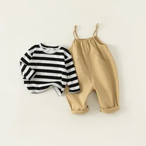 Cotton Striped Long Sleeve T-Shirt And Suspender Pants Clothing For Boys Casual Spring Autumn Baby Boy Top And Overalls