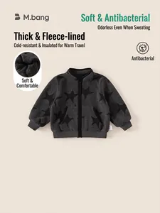 Veste Polaire pour Garçons Imprimé Étoile Manteau d'Hiver Chaud avec Fermeture Éclair et Col Montant Gris Foncé