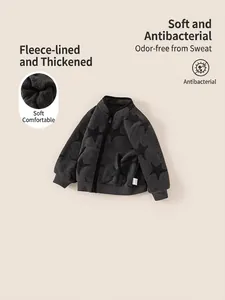 Veste polaire épaisse à fermeture éclair pour garçon avec étoiles noires et doublure antibactérienne