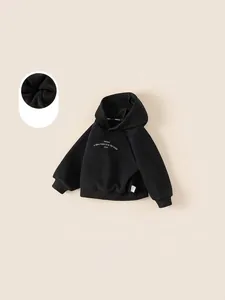 Fleece lined boys hoodie with contrast sleeves and warm winter insulation for kids