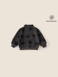 Veste en polaire gris foncé pour garçons avec imprimé étoiles et bords-côtes