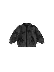 Veste zippée en polaire grise pour garçon avec motif imprimé d'étoiles noires