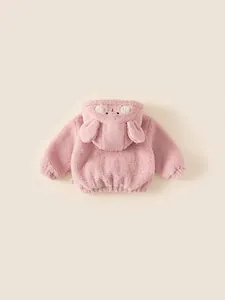 Sweat à capuche en peluche rose pour filles avec d'adorables oreilles de lapin en 3D