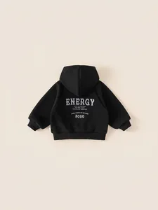 Boy's black winter fleece hoodie with vintage Energy graphic print on the back