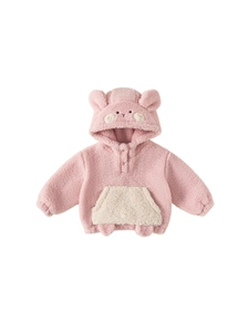 Sweat à capuche rose en polaire pour bébés avec oreilles 3D et poche kangourou