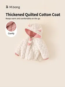Thick hooded winter jacket for girls with floral pattern and cute cat ear hood design