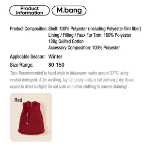 Spécifications du gilet d'hiver rouge pour fille en polyester avec rembourrage en coton