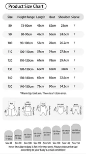 Guide des tailles pour robes chinoises filles de 73cm à 150cm avec mesures détaillées