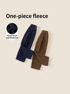 Pantalon large thermique pour enfants avec doublure polaire épaisse en bleu et marron