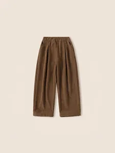Pantalon large enfant en velours côtelé marron foncé chaud avec taille élastiquée hiver