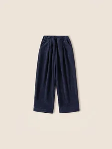Pantalon en velours côtelé bleu foncé pour enfant avec taille élastique et jambe large