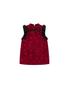 Traditionelles rotes chinesisches Kleid für Kinder mit Samttextur und Pelzbesatz