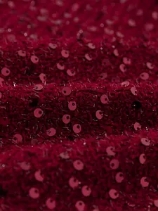Sparkling burgundy sequins on textured tweed fabric for Chinese style princess dress