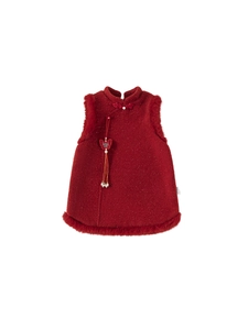 Gilet d'hiver chinois rouge pour fille avec bordure en fourrure et gland traditionnel