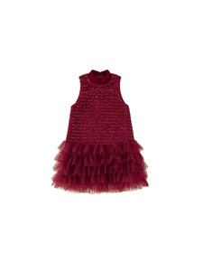 Chinese style burgundy sparkling sequin mesh tutu princess dress for girls party wear