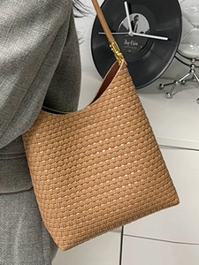 Sac fourre-tout tissé marron clair vintage avec bandoulière réglable et grande capacité