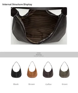 Detail showing inner structure and color options of retro hobo bags with white stitching