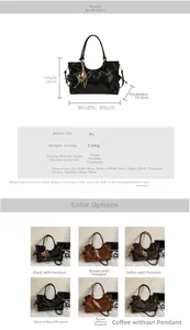 Tableau détaillé montrant les dimensions et spécifications de couleur du sac en PU