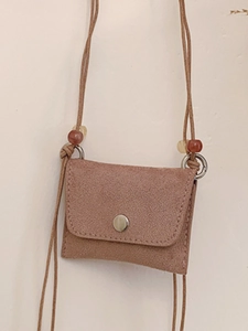 Women Retro PU Leather Mini Crossbody Bag Small Square Bag With Silk Scarf Wood Beads Decoration For Casual Daily Travel