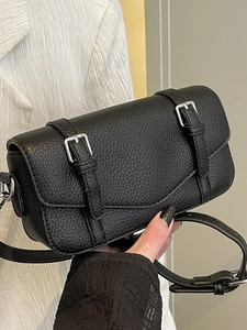 Women's Vintage PU Leather Small Square Crossbody Bag Minimalist Stitching Litchi Texture Shoulder Bag Silver Buckle Purse