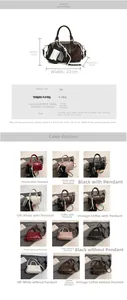 Detailed size specifications and multi-color matrix for retro Boston pillow bag